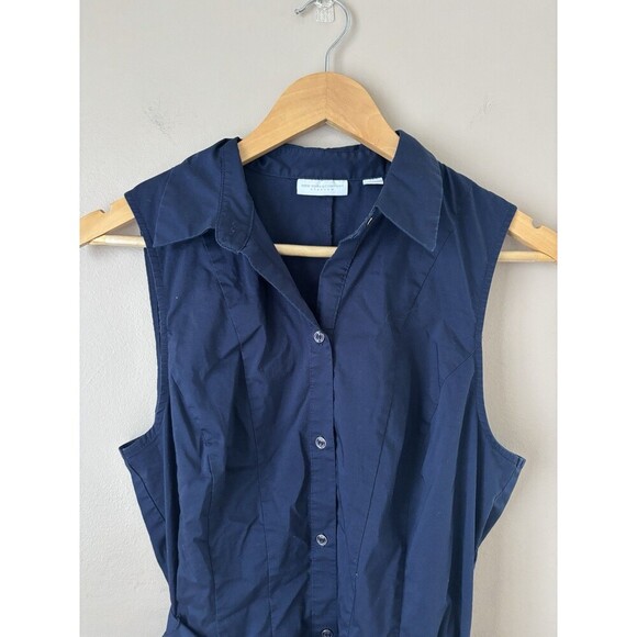 New York & Company Women’s Sleeveless Shirt Dress, Navy, Pleated, Pockets, Sz M - Picture 3 of 6
